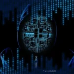 Hooded figure with binary code, representing advanced cybersecurity solutions.