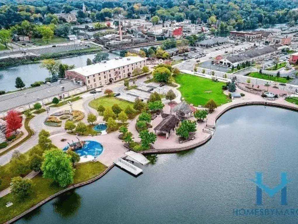 Aerial view of Batavia IL showcasing one of ADC Technologies’ service areas for small business IT solutions