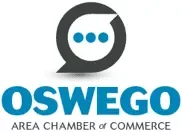 Speech bubble icon with dots above "OSWEGO AREA CHAMBER of COMMERCE," representing VoIP solutions in Oswego.